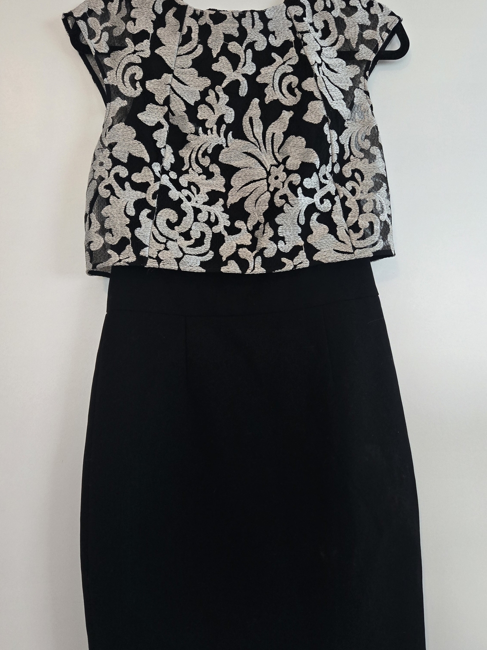 Ted Baker London Black Dress with Silver Floral Brocade Bodice